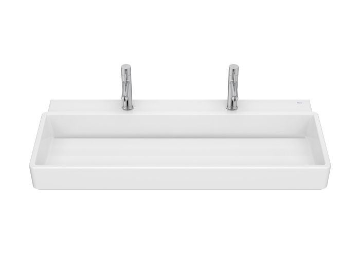 Umywalka ścienna/meblowa wykonanie z ceramiki sanitarnej ROCA TURA montaż do ściany 2-otworowa bez przelewu 430 x 1000 x 155 mm biała | A327699000