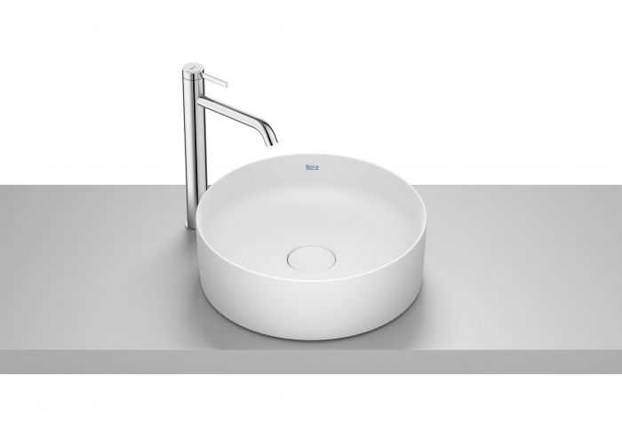 Umywalka FINECERAMIC ROCA TERRA Round nablatowa okrągły bez otworu bez przelewu 390 x 390 x 130 mm biała mat | A32787N620