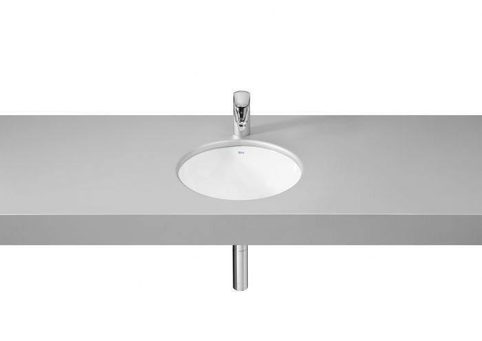 Umywalka ceramiczna ROCA FORO podblatowa okrągły bez otworu z przelewem 410 x 410 x 165 mm biała z powłoką Supraglaze | A327884S00