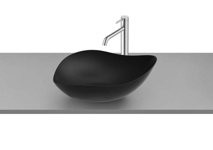 Umywalka FINECERAMIC ROCA OHTAKE nablatowa asymetryczny bez otworu bez przelewu 540 x 375 x 185 mm czarna mat | A327A13080