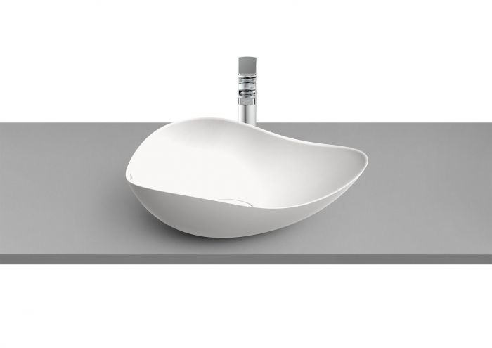 Umywalka FINECERAMIC ROCA OHTAKE nablatowa asymetryczny bez otworu bez przelewu 540 x 375 x 185 mm biała matowa | A327A13620