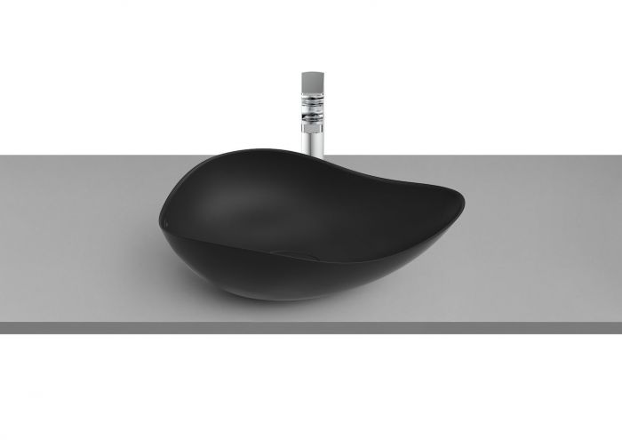 Umywalka FINECERAMIC ROCA OHTAKE nablatowa asymetryczny bez otworu bez przelewu 540 x 375 x 185 mm onyks | A327A13640