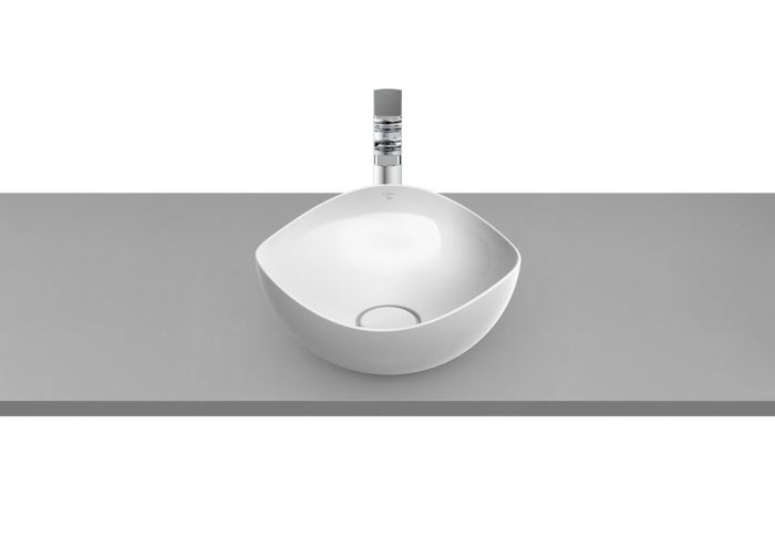 Umywalka FINECERAMIC ROCA OHTAKE nablatowa asymetryczny bez otworu bez przelewu 375 x 375 x 175 mm biała | A327A15000