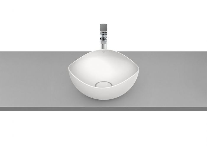 Umywalka FINECERAMIC ROCA OHTAKE nablatowa asymetryczny bez otworu bez przelewu 375 x 375 x 175 mm biała matowa | A327A15620