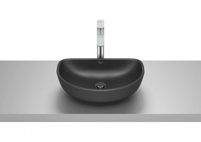 Umywalka ceramiczna ROCA OPTICA EE nablatowa półokrągły bez otworu bez przelewu 450 x 300 x 130 mm czarna matowa bez powłoki | A327C10080