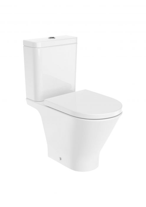 GAP miska WC ceramiczna montaż posadzkowy stojąca Round bezkołnierzowa do kompaktu Rimless odpływ podwójny 37 x 65.5 x 79 cm biała z powłoką Supraglaze 3/6 l z zestawem montażowym