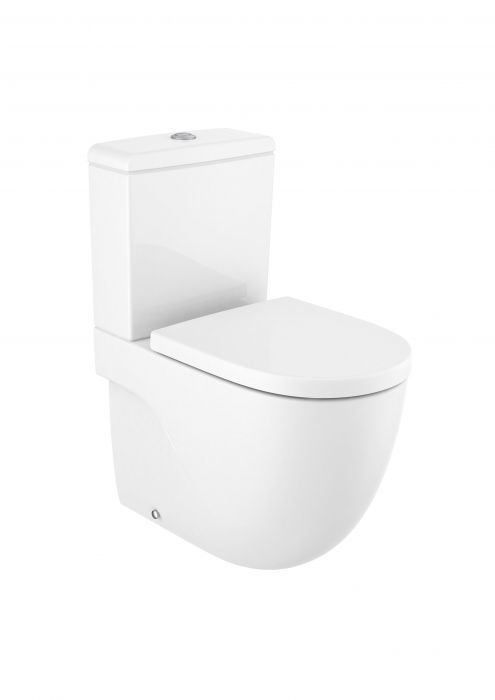 MERIDIAN miska WC z montażem przyściennym do posadzki stojąca Rimless do kompaktu odpływ podwójny BTW 37 x 60 cm biała z powłoką SupraGlaze z zestawem montażowym