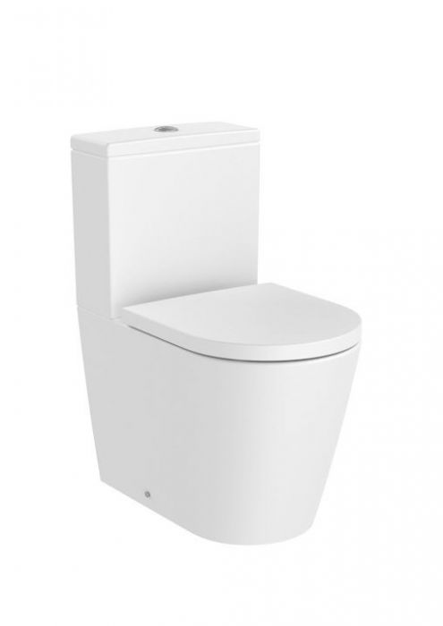 Miska WC ceramiczna stojąca ROCA INSPIRA ROUND kompaktowa Rimless w komplecie: zestaw montażowy 37.5 x 60 x 40 cm biała matowa  | A342529620