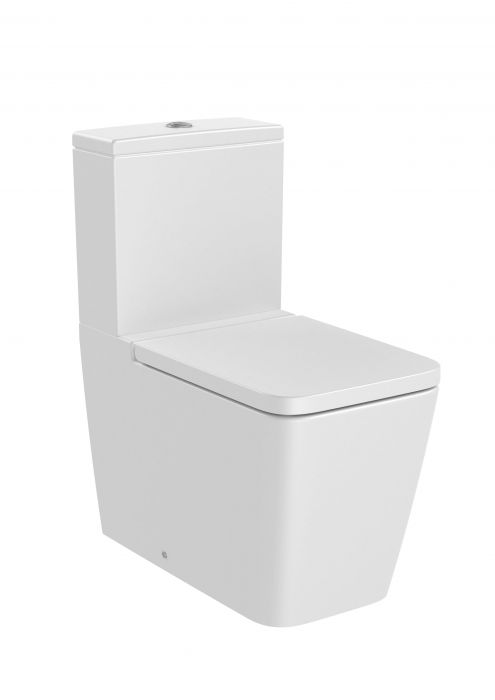 Miska WC ceramiczna przyścienna ROCA INSPIRA SQUARE bezkołnierzowa Rimless w komplecie: zestaw montażowy do podłogi i kolano odpływowe do montażu pionowego 37.5 x 64.5 x 79.4 cm biała matowa | A342536620
