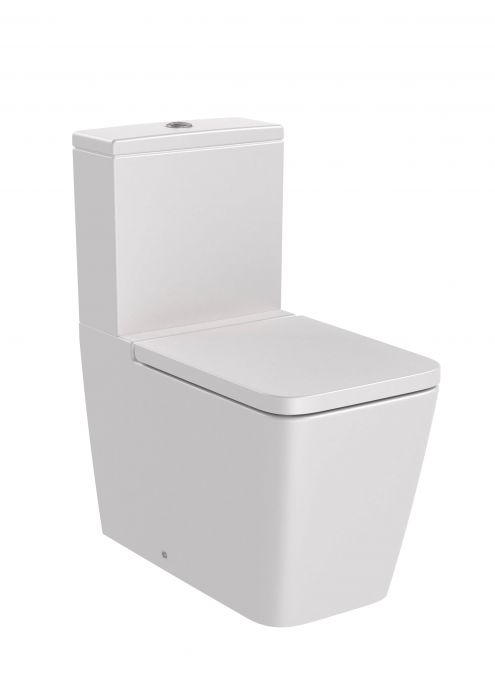 INSPIRA SQUARE miska WC ceramiczna przyścienna bezkołnierzowa Rimless do kompaktu z odpływem podwójnym 37.5 x 64.5 x 79.4 cm perłowa w komplecie: zestaw montażowy do podłogi i kolano odpływowe do montażu pionowego