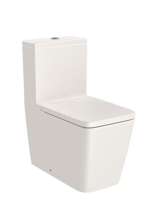 INSPIRA SQUARE miska WC ceramiczna przyścienna bezkołnierzowa Rimless do kompaktu z odpływem podwójnym 37.5 x 64.5 x 79.4 cm beżowa w komplecie: zestaw montażowy do podłogi i kolano odpływowe do montażu pionowego