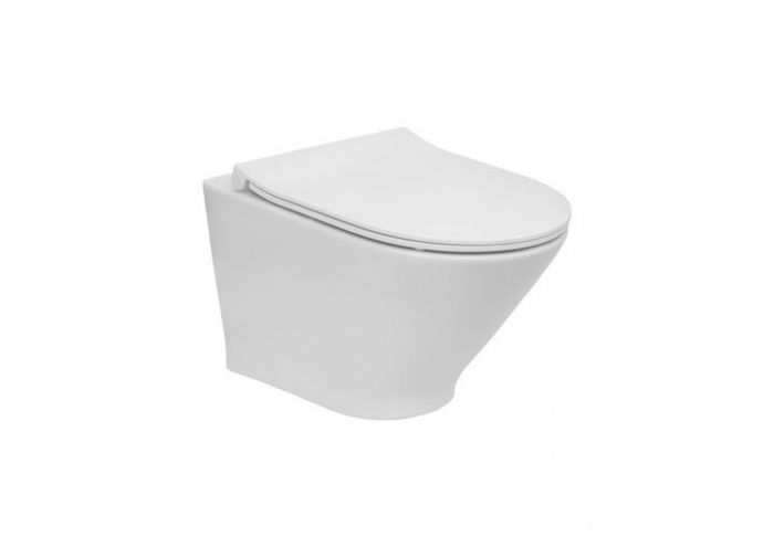 Miska WC ceramiczna ROCA GAP ROUND COMPACTO podwieszana Rimless z zestawem montażowym 35.2 x 48 cm biała | A3460NB000
