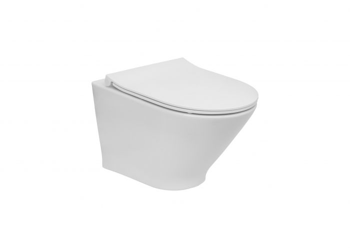 Miska WC ceramiczna podwieszana z powłoką Supraglaze ROCA GAP ROUND Compacto Rimless z zestawem montażowym 35.5 x 48 cm biała | A3460NBS00