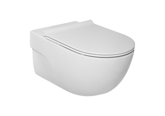 Miska WC ceramiczna podwieszana z powłoką Supraglaze ROCA MERIDIAN Rimless 36 x 56 cm biała | A34624LS00