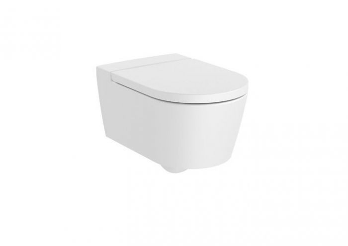 Miska montaż do ściany na stelażu ROCA INSPIRA ROUND podwieszana Rimless - bezkołnierzowa z zestawem montażowym 37 x 56 cm biała matowa | A346527620