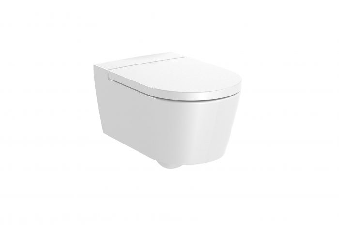 Miska wc montaż do  ściany na stelażu z powłoką Supraglaze ROCA INSPIRA ROUND podwieszana Rimless - bezkołnierzowa z zestawem montażowym 37 x 56 cm biała  | A346527S00