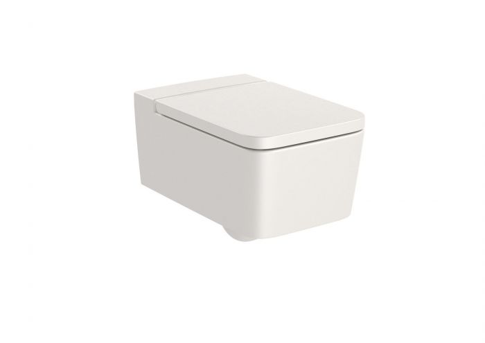 Miska podwieszana, montaż do ściany na stelażu ROCA INSPIRA SQUARE Rimless z zestawem montażowym 37 x 56 cm beżowa | A346537650