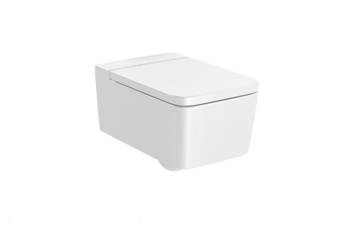 Miska montaż do ściany na stelażu z powłoką Supraglaze ROCA INSPIRA SQUARE podwieszana Rimless z zestawem montażowym 37 x 56 cm biała | A346537S00