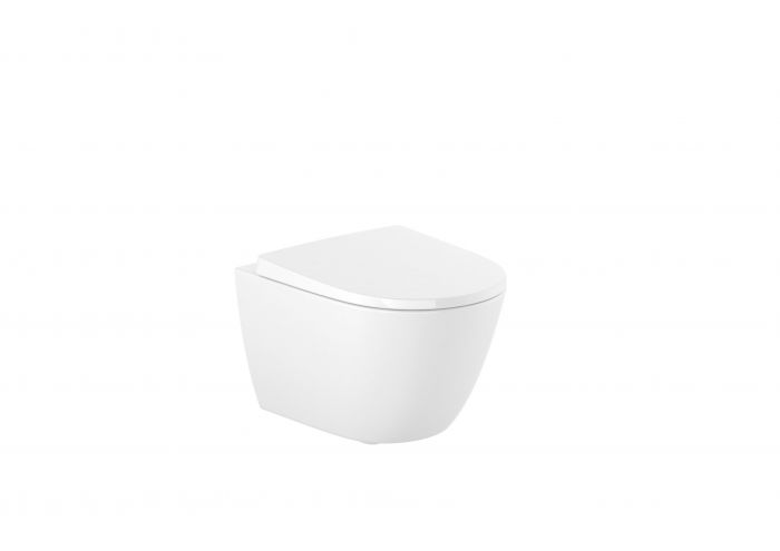 Miska WC ceramiczna podwieszana bez powłoki ROCA ONA Compacto Rimless 36 x 48 cm biała | A346688000