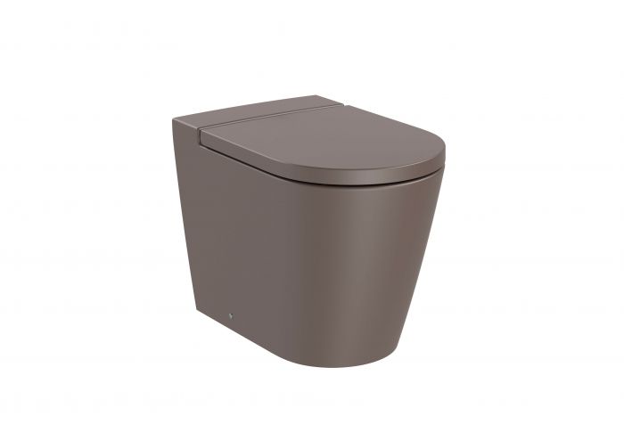 Miska WC ceramiczna stojąca ROCA INSPIRA ROUND Rimless w komplecie zestaw montażowy 37 x 56 cm cafe | A347526660