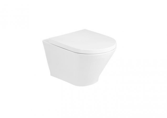 GAP Round zestaw WC z tworzywa Supralit® z powłoką antybakteryjną podwieszany na stelażu/ do ściany z odpływem poziomym 35.5 x 54 x 44 cm biały w komplecie: miska zaokrąglona Rimless (A3460NL000) + deska wolnoopadająca SUPRALIT (A801D12001)