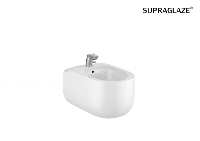 Bidet ceramiczny podwieszany z powłoką SUPRAGLAZE ROCA BEYOND w komplecie zestaw montażowy 39.5 x 34.5 x 58 cm biały | A3570B6S00