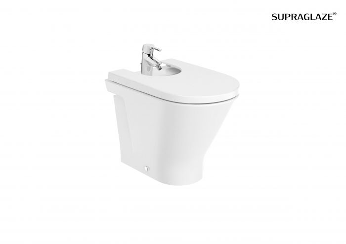 Bidet ceramiczny stojący przyścienny z powłoką SUPRAGLAZE ROCA GAP ROUND zestaw montażowy w komplecie 35.5 x 40 x 54 cm biały  | A3570N7S00