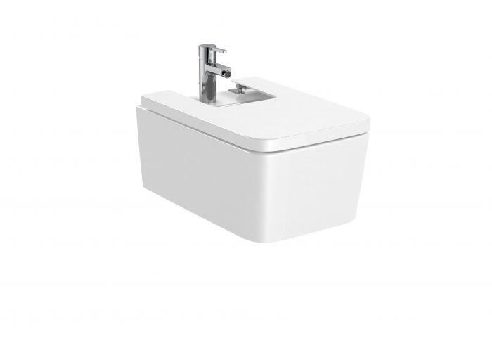 INSPIRA SQUARE bidet podwieszany z otworem 37 x 56 x 23 cm biały z powłoką Supraglaze z zestawem montażowym