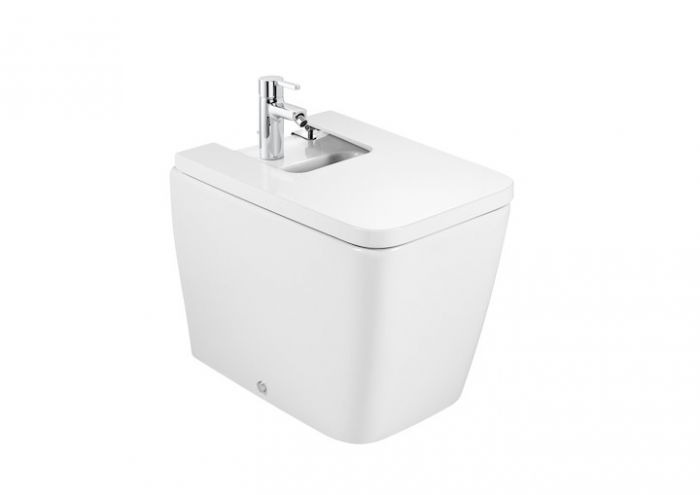 INSPIRA SQUARE bidet stojący z otworem na środku z montażem na posadzce 370 x 560 x 400 mm biały z zestawem montażowym