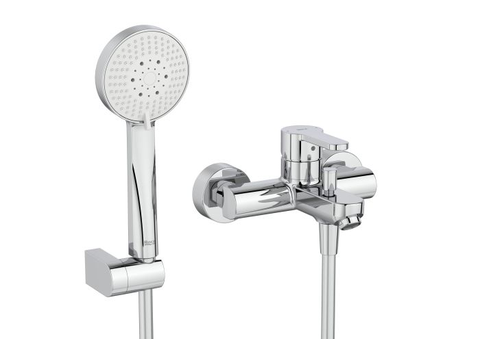 Bateria wannowo-natryskowa ścienna ROCA L20 ROUND 1-uchwytowa chrom z zestawem prysznicowym  | A5A019HC00
