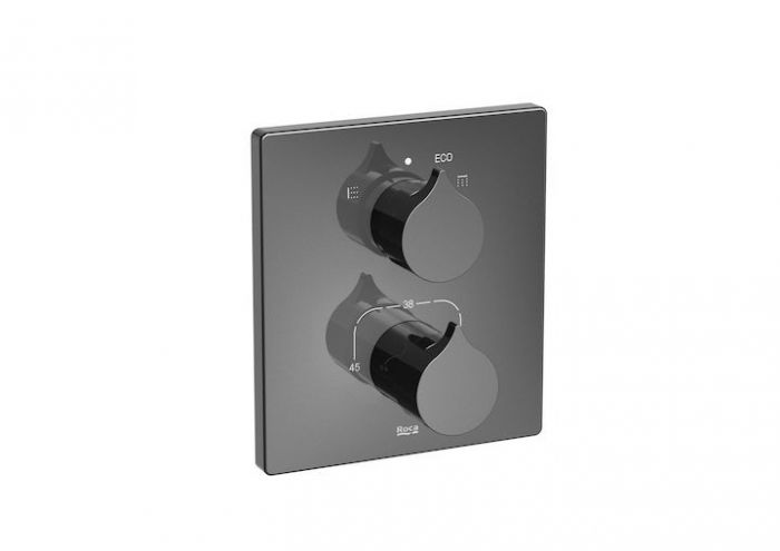 Element natynkowy do skompletowania z elementem podtynkowym RocaBox A525869403 ROCA INSIGNIA BLACK baterii termostatycznej wannowo-prysznicowej podtynkowej czarny połysk  | A5A0C3ACN0