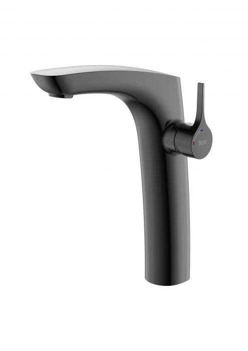 Bateria umywalkowa stojąca wysoka ROCA INSIGNIA 1-uchwytowa 1-otworowa brushed titanium black elastyczne przewody zasilające w zestawie  | A5A3C3ANM0