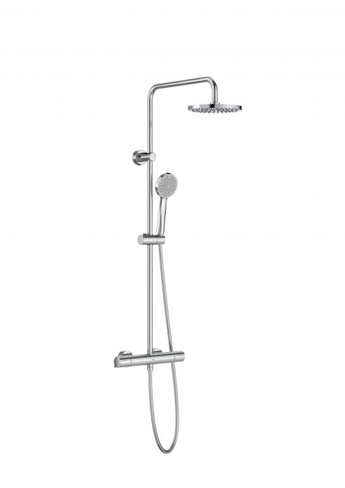 Kolumna natryskowa ROCA VICTORIA-T Basic ścienna chrom w komplecie: deszczownica ROUND ABS 20cm, słuchawka prysznicowa 100/1F, wąż prysznicowy metalowy 1,7m, drążek ze stali nierdzewnej, bateria termostatyczna prysznicowa T-500  | A5A9F18C00