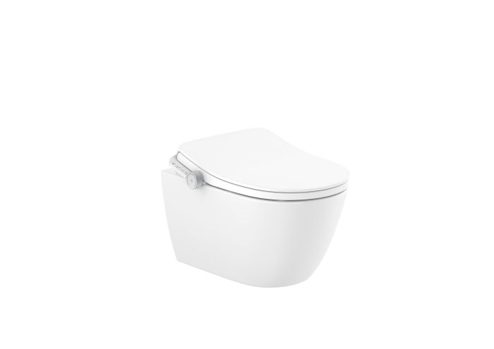 Toaleta podwieszana RIMLESS montaż na stelażu, do ściany ROCA Ona In-Wash® myjąca z podgrzewanym siedziskiem, ukryte przyłącza, wymaga podłączenia do prądu, funkcja LED, zestaw montażowy w komplecie biały | A80315FS01