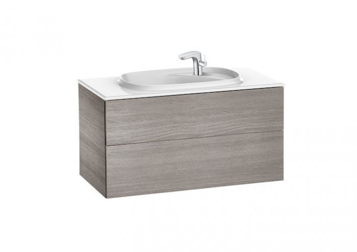 Zestaw łazienkowy 1000 x 505 x 525 mm dąb ROCA BEYOND UNIK szafka z 2 szufladami z funkcją cichego domyku z umywalką 80 cm | A851358402