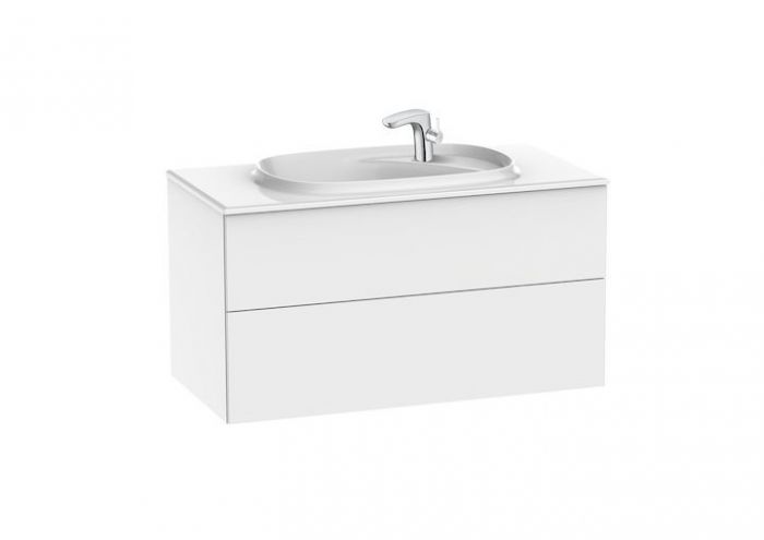 Zestaw łazienkowy 1000 x 505 x 525 mm biały połysk ROCA BEYOND UNIK w komplecie: szafka z 2 szufladami, umywalka | A851358806