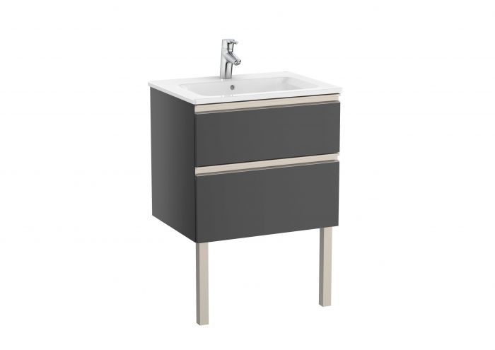 Zestaw łazienkowy 605 x 460 x 537 mm antracyt połysk z cichym domykiem ROCA UNIK GAP-N szafka z 2 szufladami z umywalką 60 cm | A851476153