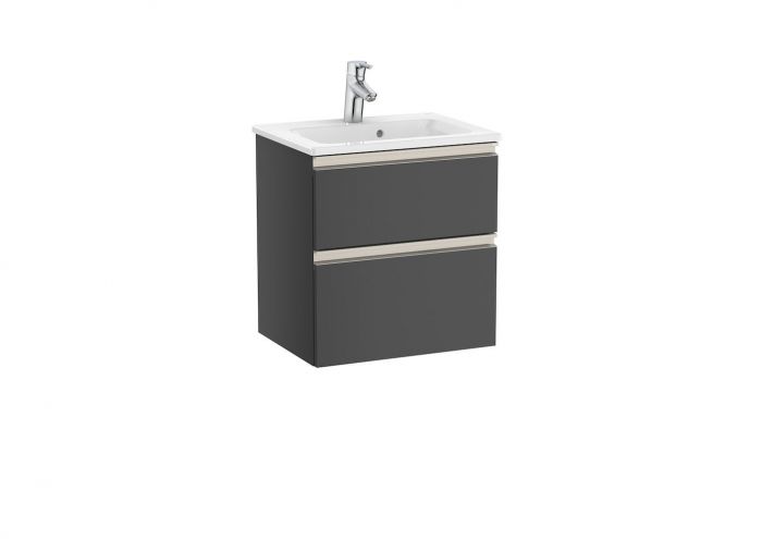 Zestaw łazienkowy 505 x 380 x 537 mm antracyt połysk ROCA GAP-N COMPACTO szafka z 2 szufladami z umywalką 50 cm | A851494153