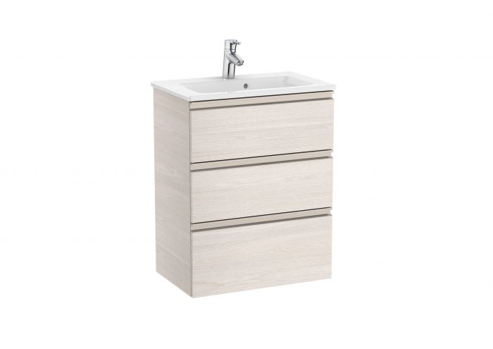 Zestaw łazienkowy 605 x 380 x 759 mm jesion nordic ROCA GAP-N UNIK COMPACTO szafka z 3 szufladami z umywalką 60 cm | A851498434