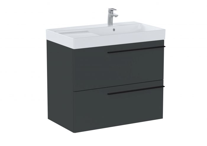 Zestaw łazienkowy 800 x 460 x 715 czarny mat ROCA ELLA UNIK 80 szafka z 2 szufladami z funkcją cichego domyku z umywalką asymetryczną prawą 80 cm | A851913532