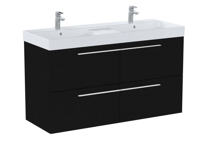 Zestaw łazienkowy 1200 x 460 x 715 mm czarny mat ROCA ELLA UNIK w komplecie: umywalka ceramiczna 120 x 46 cm 2 otworami na baterie, szafka z 4 szufladami (bez uchwytów), zestaw montażowy | A851915532
