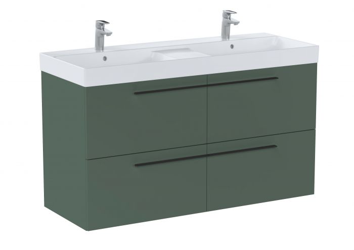 Zestaw łazienkowy 1200 x 460 x 715 mm zielony mat ROCA ELLA UNIK w komplecie: umywalka ceramiczna 120 x 46 cm z 2 otworami na baterie, szafka z 4 szufladami (bez uchwytów), zestaw montażowy | A851915534