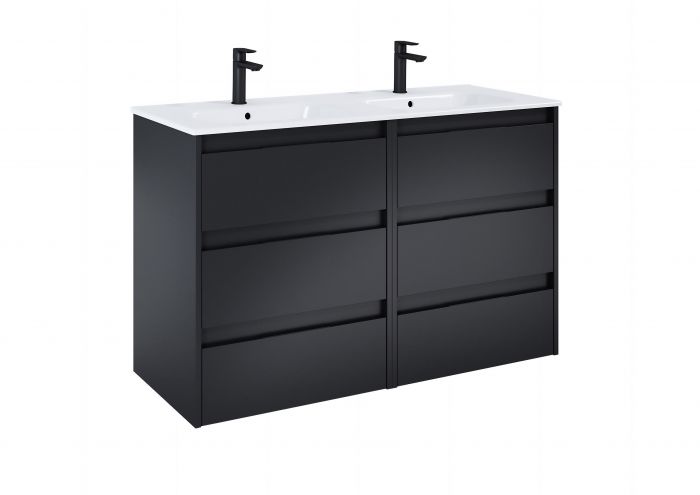 Zestaw łazienkowy 1190 x 453 x 740 mm czarny matowy 6 szufladowy ROCA ALPINE w komplecie: umywalka A32799A000, szafka podumywalkowa A857866532  | A852032532