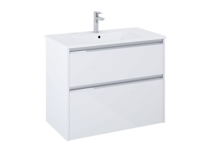 Zestaw meblowy slim 805 x 460 x 650 mm biały połysk ROCA GAP PRO UNIK zawiera umywalkę z minimalistycznym rantem o wysokości 2 cm z niecką umieszczoną centralnie, szafkę z 2 szufladami | A852051806