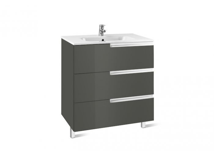 Zestaw łazienkowy 705 x 460 x 740 mm antracyt połysk ROCA VICTORIA-N FAMILY UNIK zawiera: szafka z 3 szufladami z umywalką 70 cm, z otworem na baterię, z zestawem montażowym | A855838153