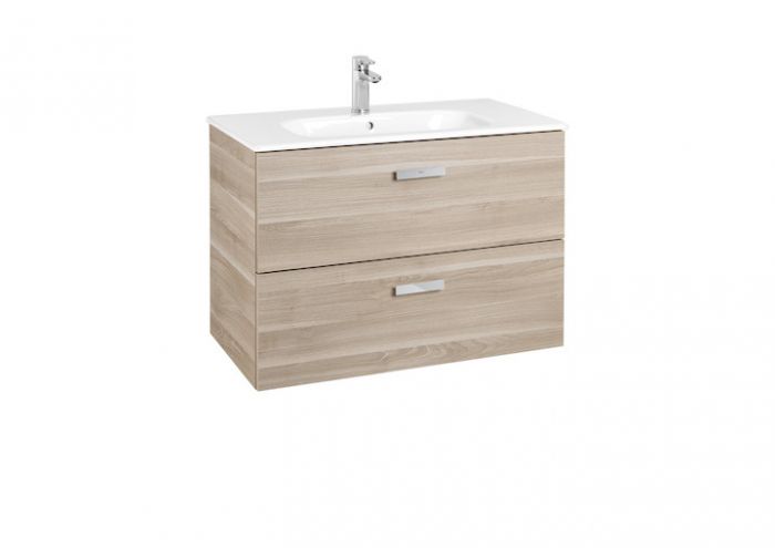 Zestaw łazienkowy 785 x 450 x 565 mm cedr ROCA VICTORIA BASIC UNIK szafka z 2 szufladami z umywalką 80 cm z otworem na baterię, z zestawem montażowym | A855852423