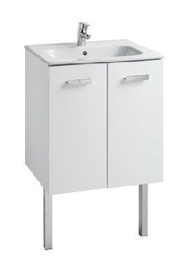 Zestaw łazienkowy 585 x 450 x 565 mm biały połysk ROCA VICTORIA BASIC UNIK szafka z 2 drzwiami z umywalką 60 cm, z otworem na baterię, z zestawem montażowym  | A855883806