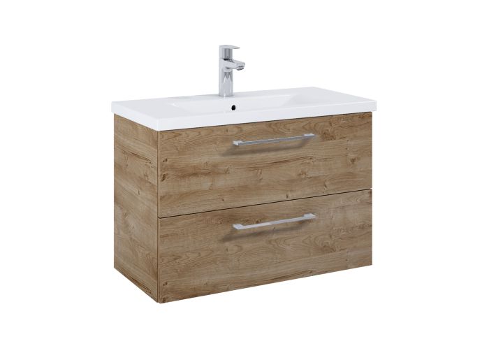 Szafka łazienkowa do kompletacji z umywalką Hebe z 2 szufladami płyta wiórowa 800 x 384 x 530 mm dąb Canela ROCA ROMA COMPACT | A857953808