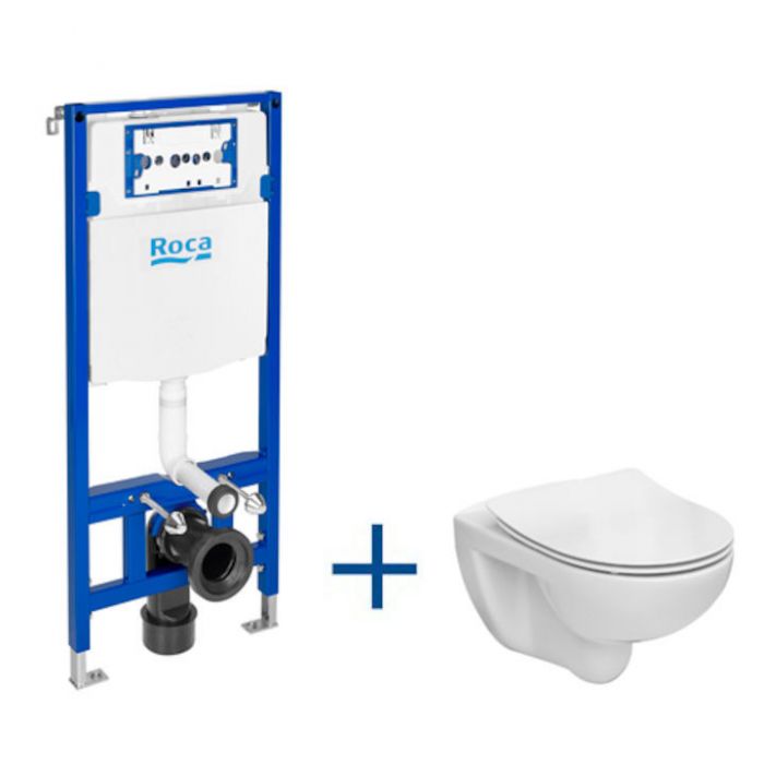 Zestaw WC podtynkowy z odpływem poziomym DUPLO ONE zawiera stelaż DUPLO ONE (A890070020) i miskę WC podwieszaną VICTORIA RIMLESS z deską SLIM (A34H398000)