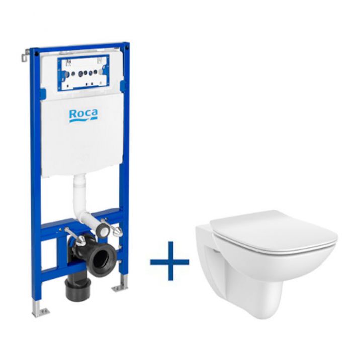 Zestaw WC ROCA DUPLO ONE do kompletacji z przyciskami do stelaża DUPLO ONE zawiera stelaż podtynkowy DUPLO ONE i miskę WC podwieszaną DEBBA SQUARE RIMLESS z deską wolnoopadającą slim | A893104450
